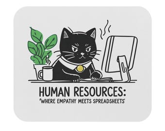 Mouse Pad (Rectangle) - Funny Office Humor Human Resources HR Cat Working Desk and Plant