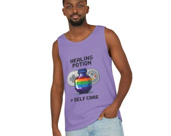 Retro Gaming Pride Tank Top, Pixelated Rainbow Design