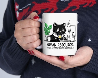 HR Cat Ceramic Mug, Funny Office Coffee Cup, Gift for Cat Lovers