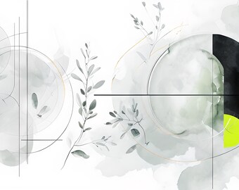 Japandi Moss Wall Art, Geometric Nature Print (Digital Download)