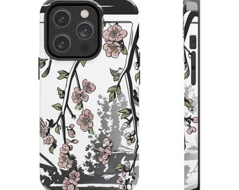 Cherry Blossom Phone Case, Japandi Art, Protective Floral Phone Cover