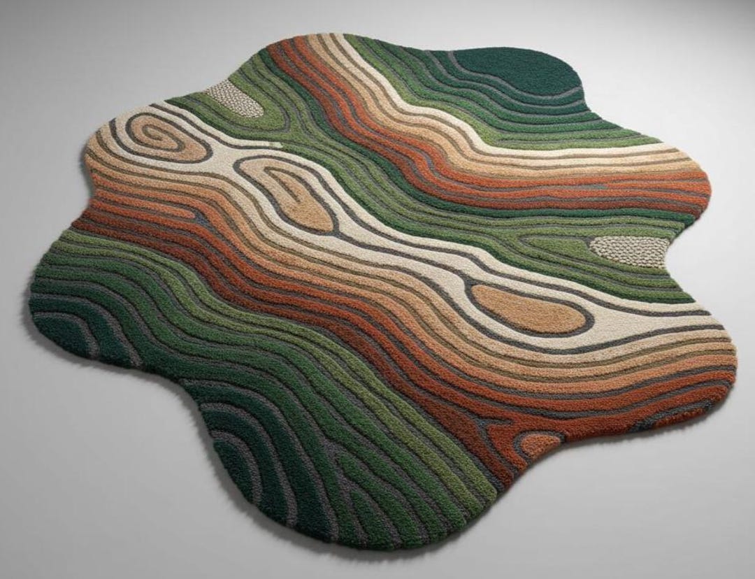 Rocky Earthy Rug Hand-made Wool Tufted Wavy Rug | Earth Tones Topography Rug 8x10 - Etsy