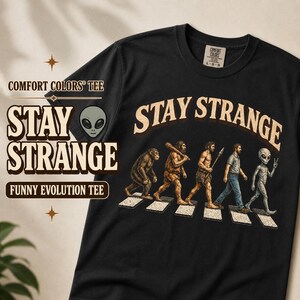 Funny Alien Graphic Tee | Vintage Evolution Shirt | Comfort Colors® Unisex Tee | Abbey Road Parody T-shirt