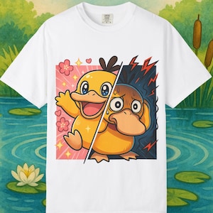 Split Wacky Duck Mood T-Shirt - Cute & Funny | Unisex Graphic Tee for Mental Health Awareness, Kawaii Anime Shirt, Duck Cartoon Top, Joy vs
