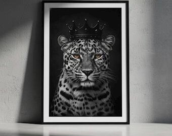 Black Leopard King Wall Art Print, Digital Download | Clickable PDF