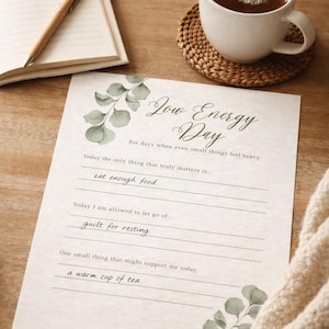Low Energy Day Planner - Gentle One-Page Support for Low Energy Days printable | self care | calm daily reset | PDF