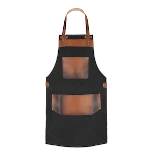 Black Canvas & Brown Leather Apron: BBQ, Woodwork, Chef Gift