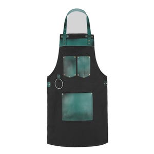 Black Canvas Green handmade leather pocket apron butcher apron BBQ & grill apron woodwork apron Christmas gift dad gift Birthday Gift