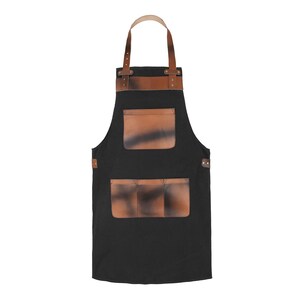 Black Canvas & Brown Leather Apron: BBQ, Woodwork, Chef Gift