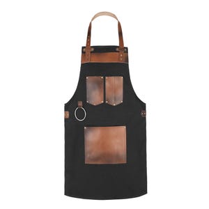 Black Canvas & Brown Leather Apron: BBQ, Woodwork, Chef Gift
