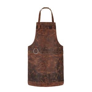 Dark brown full grain handmade crazy horse pull up leather apron butcher apron BBQ apron grill apron woodwork apron christmas gift dad gift