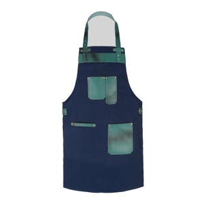 Blue Canvas Green handmade leather pocket apron butcher apron BBQ & grill apron woodwork apron Christmas gift dad gift Birthday Gift