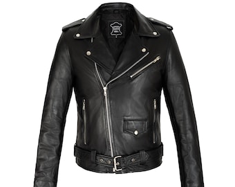 Brando Classic Black Sheepskin Full Grain Leather Mens jacket.