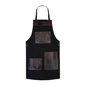 Black Canvas & Full Grain Leather Apron: BBQ, Woodwork, Chef