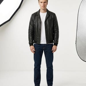 Cambridge Button Front Full Grain Black Sheepskin Mens Leather jacket image 6
