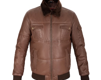 Aspen Quilted Aviator Full Grain Brown Sheepskin Mens Leather jacket