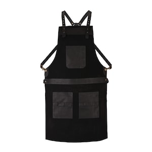 Handmade Black Canvas & Full Grain Leather Apron: BBQ, Woodwork