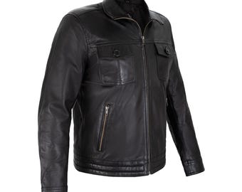 The Nomad Full Grain Black Mens Leather Car jacket
