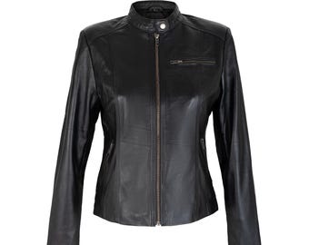 The Moto Full Grain Black Sheepskin Ladies Leather jacket