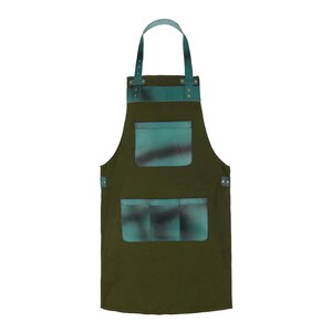Olive Green Canvas & Leather Apron: BBQ, Grill, Woodwork