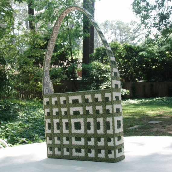 Items similar to Plastic Canvas Needlepoint Tote, Retro Millennium Bag, Fully Lined on Etsy