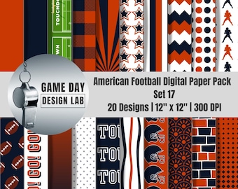 Chicago Football Digital Papers – Navy & Orange Sports Backgrounds