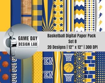 Basketball Digital Paper Pack | Golden State Team Colors, 20 Designs (Digital Download)