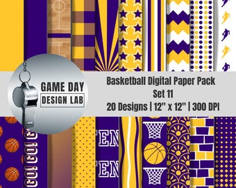 Los Angeles Basketball Team Colors Digital Paper Pack | 20 Designs | 12x12" | 300 DPI | Scrapbook, Crafts, Printables
