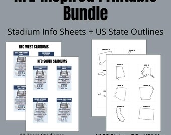 Printable NFL-Inspired Bundle – Stadium Info Sheets + US State Outline Printables - Instant Digital Download