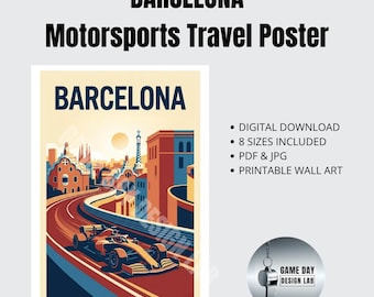 Barcelona Vintage Travel Poster | Retro Motorsport Wall Art | Instant Download Digital Print | 8 Sizes included