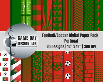 Portugal Fußball Digitales Papier | 20 Designs, 12 x 12 Scrapbook Papier, Sofort Download PNG