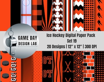 Philadelphia Hockey Digital Papers – Orange, Black & White Sports Backgrounds