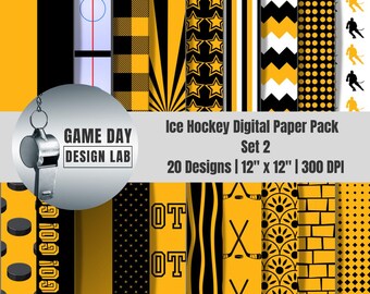 Black & Gold Hockey Team Colors Digital Papers – Boston and Pittsburgh Theme