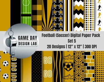 Football Digital Paper Pack: Gold, Black & White Team Colors (Digital Download)