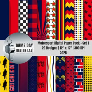 F1 themed Digital Paper Pack: Red, Yellow and Blue Motorsport Backgrounds (2025)