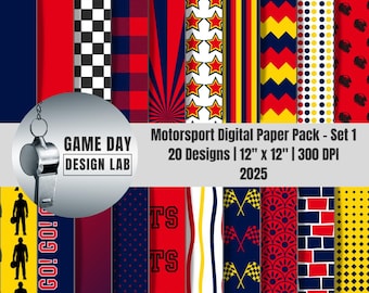 Pacchetto di carta digitale a tema F1: sfondi rossi, gialli e blu per gli sport motoristici (2025)