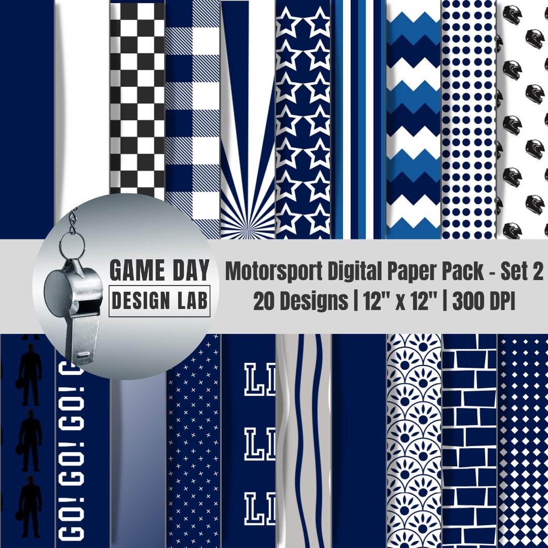 20 High-speed Car Racing Digital Paper Pack – Blue and White ...