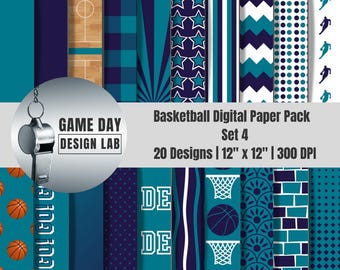 Charlotte Basketball Team Colors Digital Paper Pack | 20 Designs | 12x12" | 300 DPI | Scrapbook, Crafts, Printables