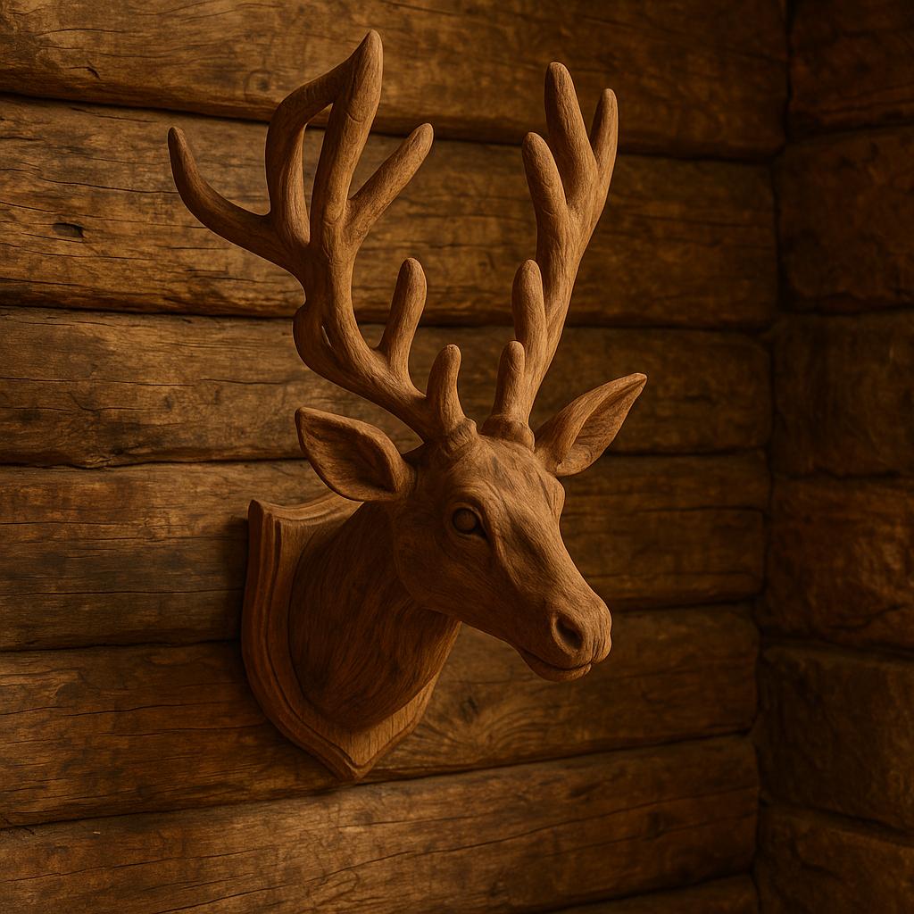 手彫りの木製鹿の頭の壁掛け：素朴なキャビンの装飾 - Etsy 日本
