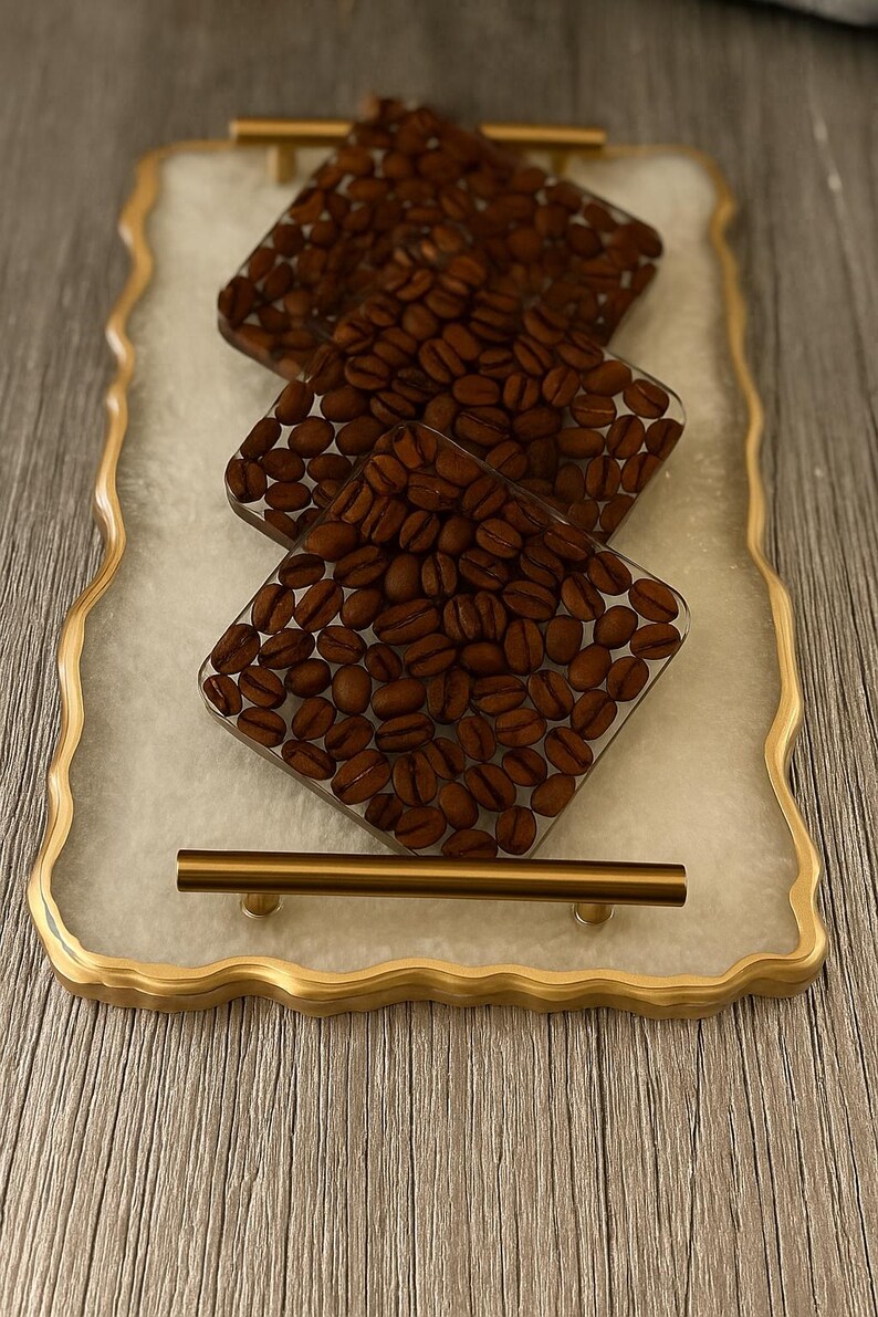 Handmade Resin Coffee Bean Coasters - Set of 4, Rustic Bar Decor - Etsy