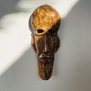 Handcarved Wooden Tribal Mask, African Style Wall Decor, Rustic Ethnic Face Sculpture, Boho Home Accent, Cultural Art Gift