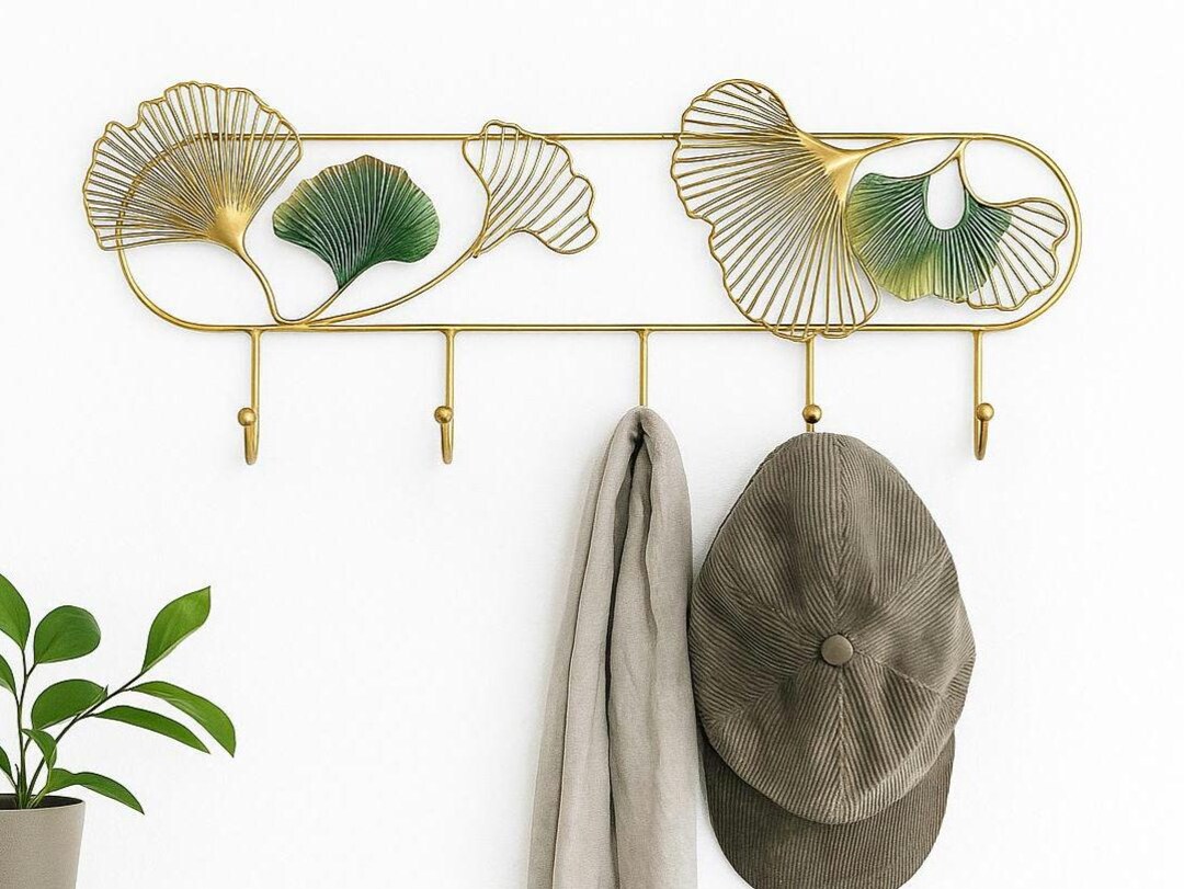 Gold Ginkgo Leaf Wall Hook Rack: Botanical Entryway Organizer - Etsy