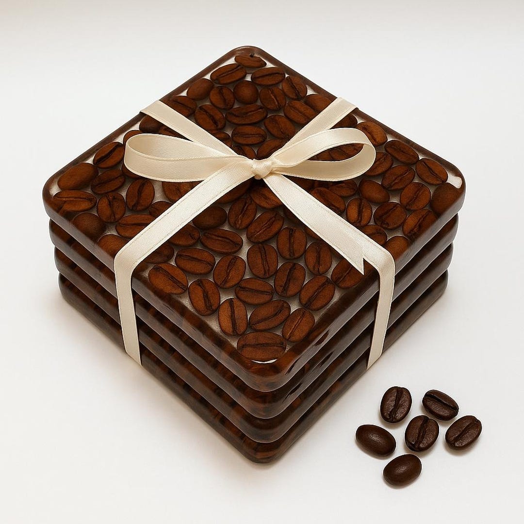 Handmade Resin Coffee Bean Coasters - Set of 4, Rustic Bar Decor - Etsy