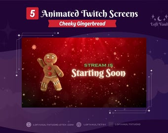 Funny Cheeky Gingerbread Background for Streamers, Christmas Starting Screens Overlays Vtubers, Animated Lofi Window for Twitch PNGTubers