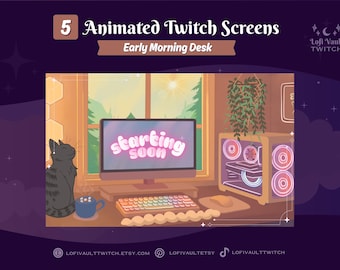 Cozy Early Morning Desk BRB Screen for Twitch PNGTubers, Cozy Lofi Gaming Setup Background for Streamers Starting Overlays for Vtubers Live