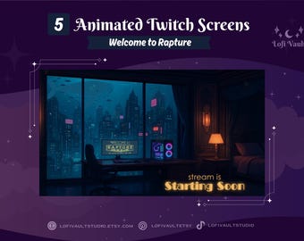 Welcome to Rapture Animated Background Twitch Vtuber Overlay, Cozy Futuristic OBS Streamlabs BRB Starting Screens for Gaming Livestreams