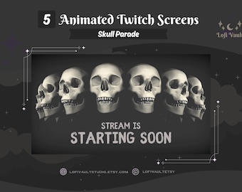 Skull Parade Twitch Overlay for Streamers, Starting Screens Overlays Vtubers Stream, Animated Spooky Halloween PNGTubers Background