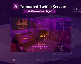 Cozy Halloween Night Setup Background for Streamers, Starting Screens Overlays Vtubers, Animated Lofi Halloween Desk for Twitch PNGTubers