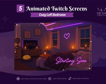 Cozy Bedroom Animated Background – Lofi Stream Overlay for BRB, Starting, Ending Screens, Twitch Vtuber Overlay & PC Desktop Wallpaper