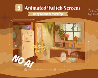Summer Morning Twitch Background for Streamers, cozy summer sunset Starting Soon Screens Streaming Overlays for Pngtubers Youtube NO AI Art